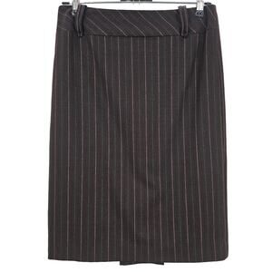 Tom K Nguyen Womans size 4 Brown Pinstripe Pencil Skirt Silk Lined Back Vent